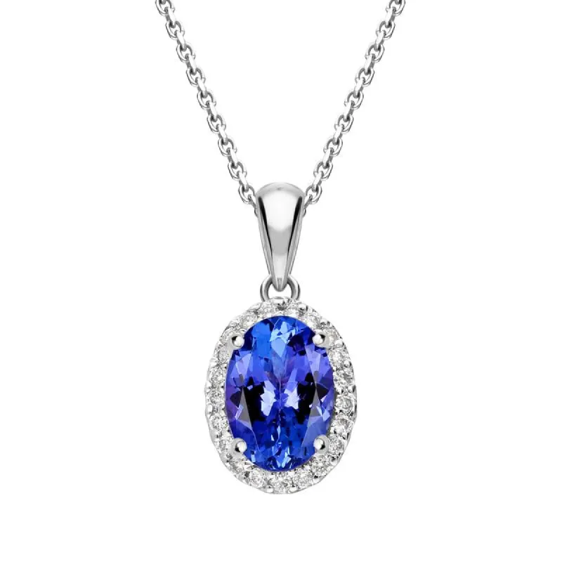 18ct White Gold 0.80ct Tanzanite Diamond Oval Cut Necklace D sold by Jura Watches