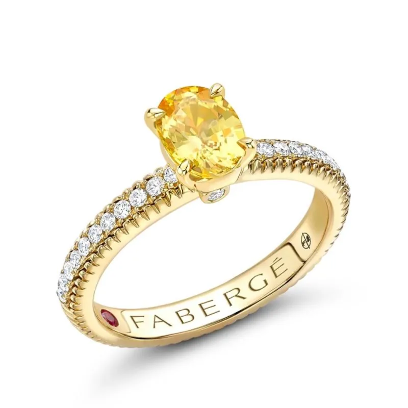 Faberge Colours of Love 18ct Yellow Gold Yellow Sapphire 0.21ct Diamond Fluted Ring sold by Jura Watches