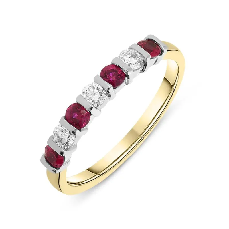 18ct Yellow Gold 0.40ct Ruby 0.21ct Diamond Alternating Bar Set Ring sold by Jura Watches