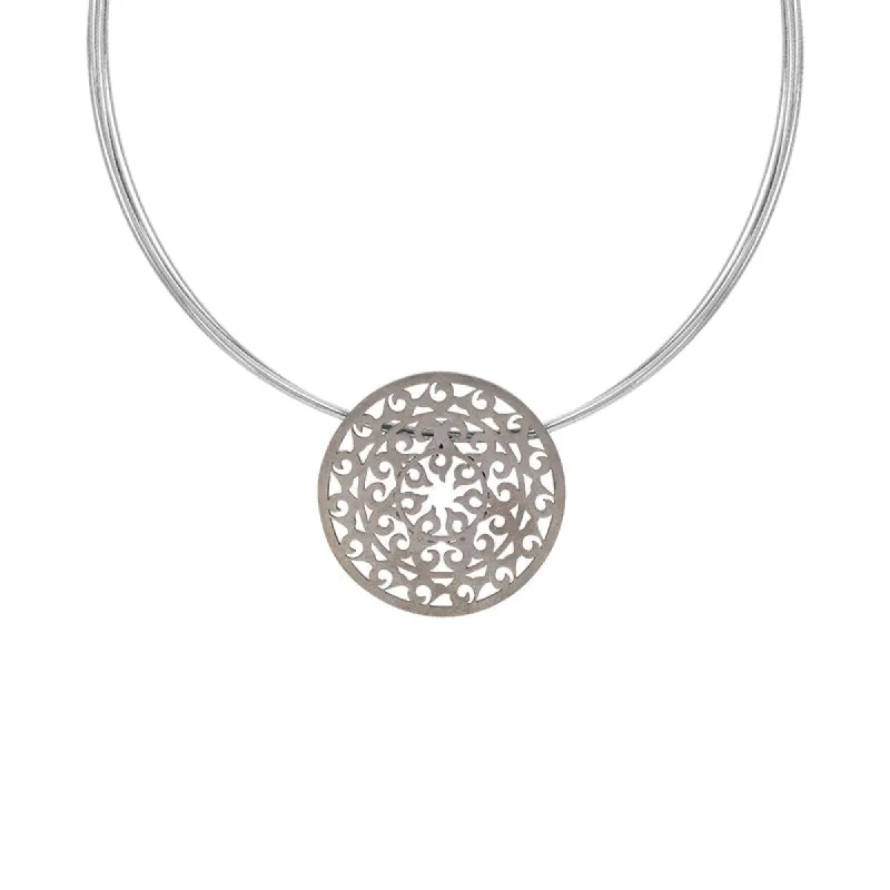 Sterling Silver Black Rhodium Filigree Round Necklace D sold by Jura Watches