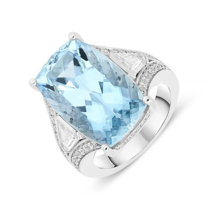 18ct White Gold 11.17ct Aquamarine Diamond Ring sold by Jura Watches