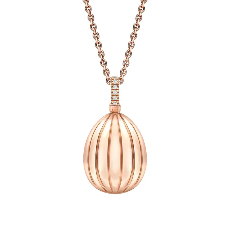 Faberge Colours of Love 18ct Rose Gold Diamond Ruby Fluted 180 Limited Edition Egg Pendant sold by Jura Watches