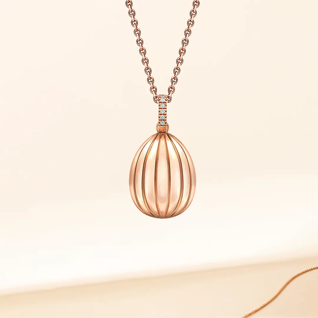 Faberge Colours of Love 18ct Rose Gold Diamond Ruby Fluted 180 Limited Edition Egg Pendant sold by Jura Watches product image thumbnail 2