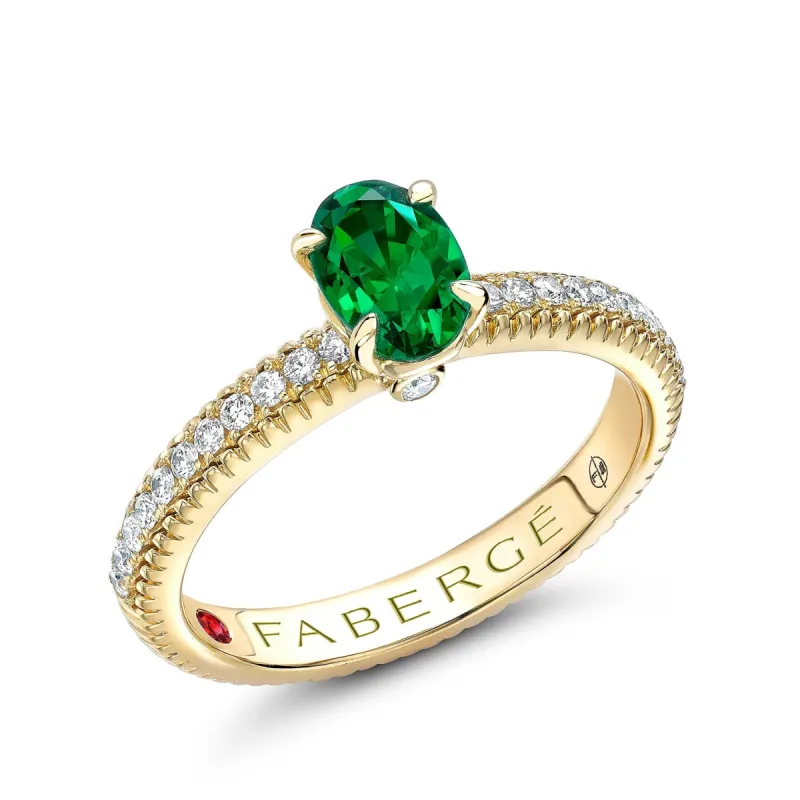 Faberge Colours of Love 18ct Yellow Gold Emerald Diamond Fluted Ring sold by Jura Watches