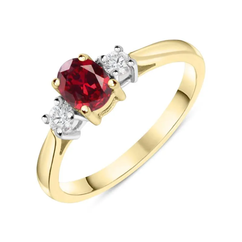 18ct Yellow Gold 0.57ct Ruby Diamond Trilogy Ring sold by Jura Watches