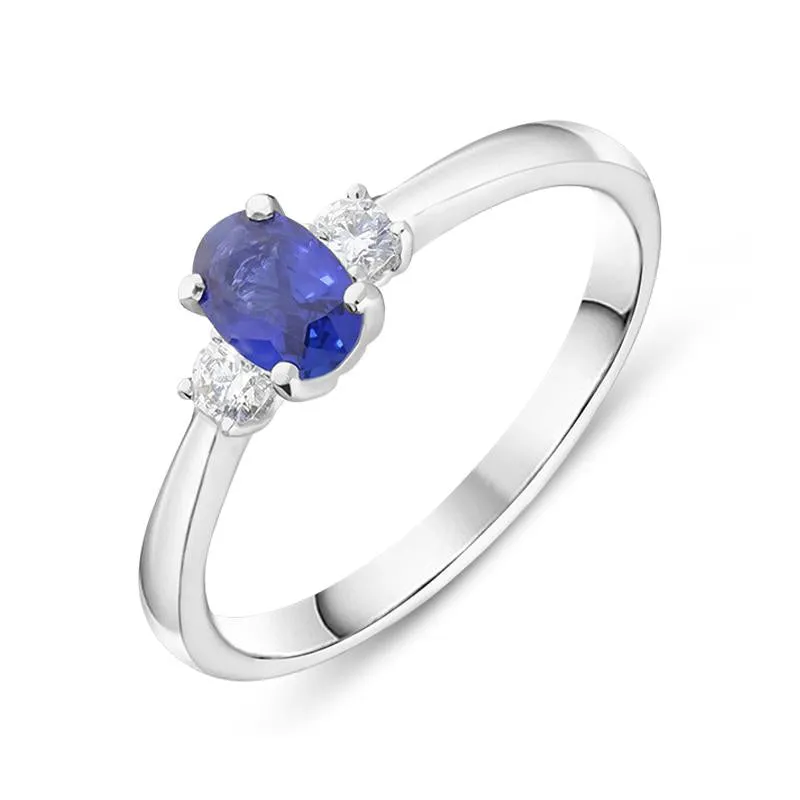 18ct White Gold 0.57ct Sapphire Diamond Oval Trilogy Ring sold by Jura Watches