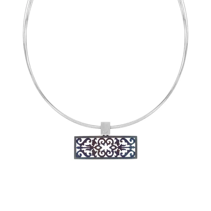 Sterling Silver Black Rhodium Filigree Oblong Necklace D sold by Jura Watches