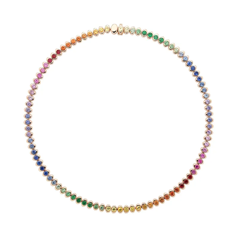 Faberge Colours of Love Cosmic Curve 18ct Rose Gold Rainbow Gemstone Necklace sold by Jura Watches