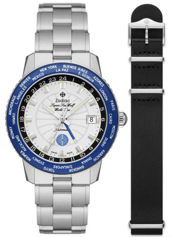 Zodiac Watch Super Sea Wolf World Time GMT Pan Am D made by Jura Watches