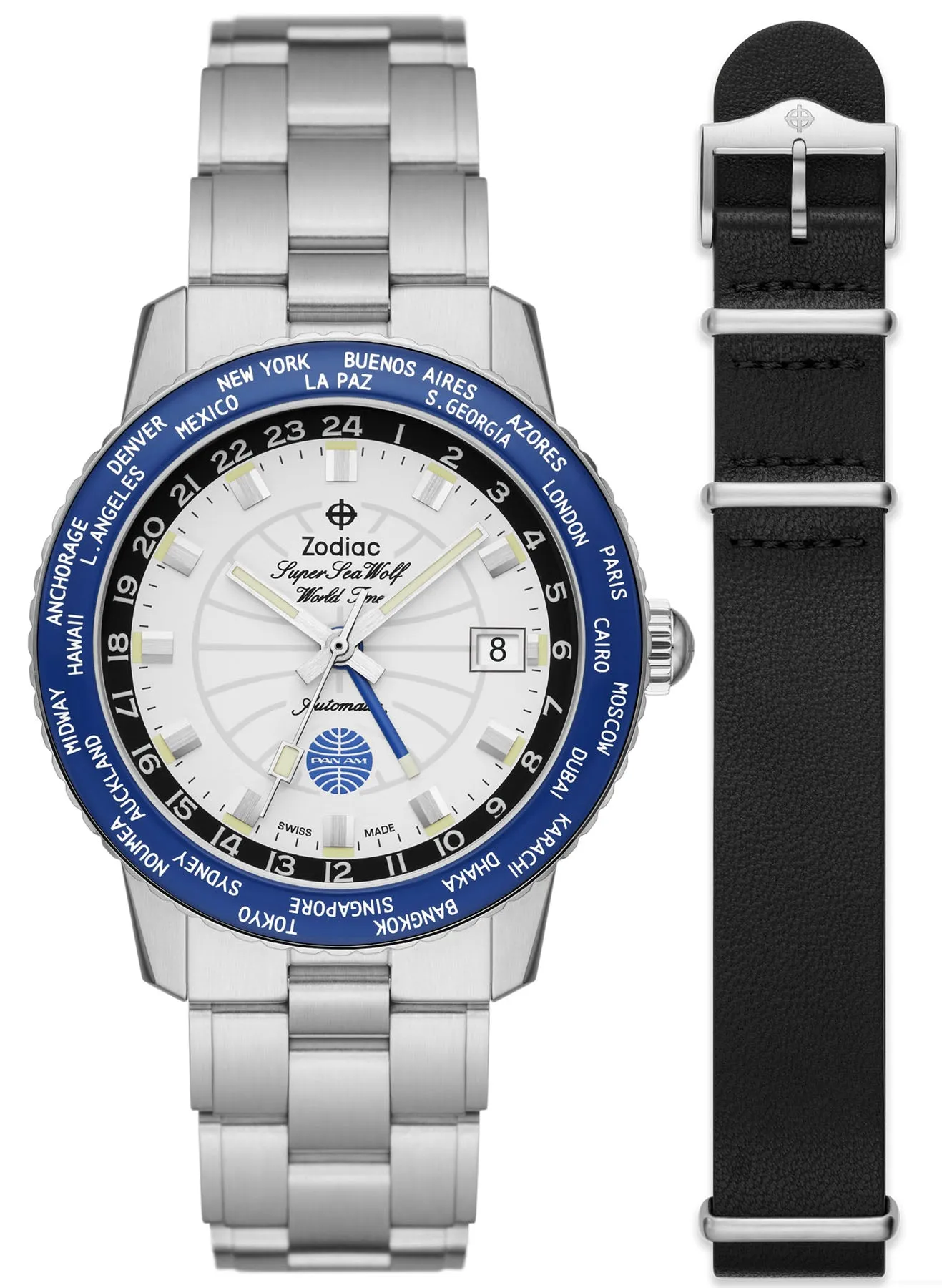 Zodiac Watch Super Sea Wolf World Time GMT Pan Am D sold by Jura Watches
