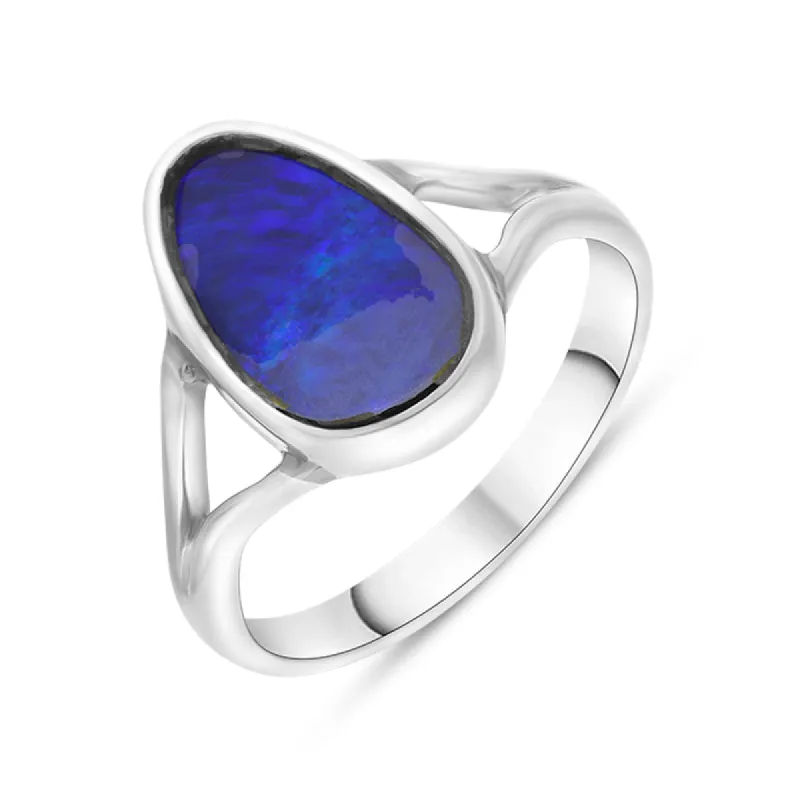 Sterling Silver Opal Doublet Abstract Split Shank Ring D sold by Jura Watches