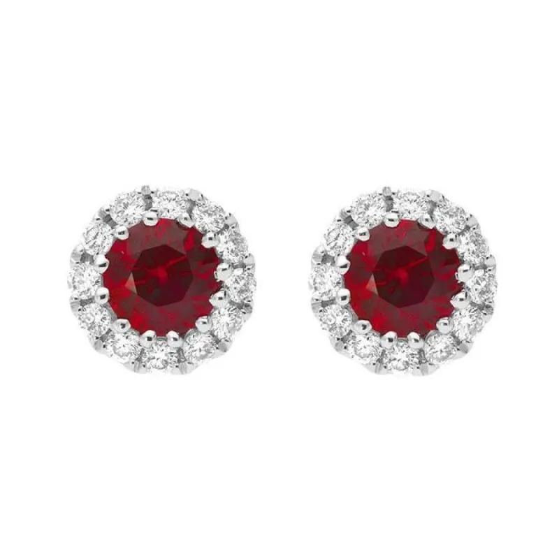 18ct White Gold 0.41ct Ruby Diamond Halo Stud Earrings sold by Jura Watches