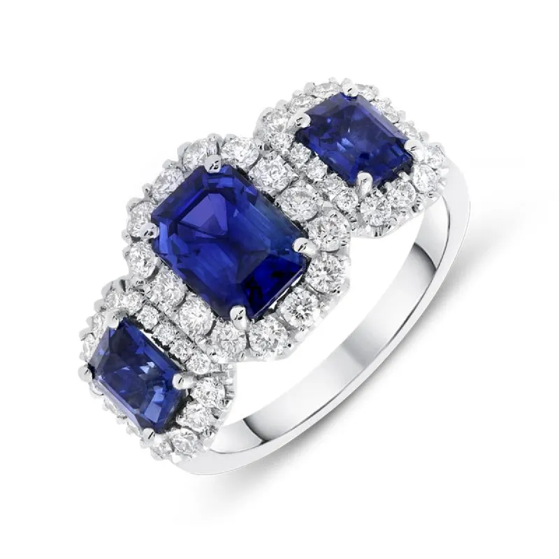 Platinum 2.63ct Sapphire Diamond Trilogy Cluster Ring sold by Jura Watches