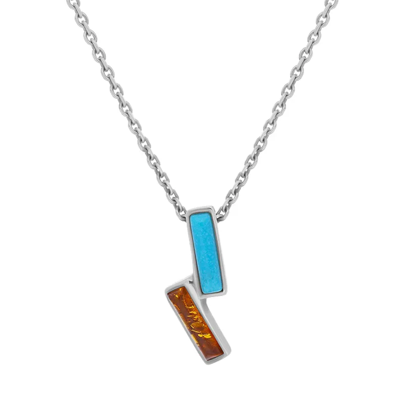 Sterling Silver Amber Turquoise Oblong Two Stone Necklace D sold by Jura Watches