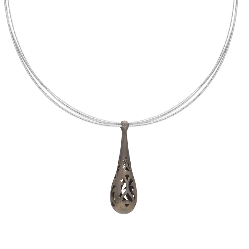 Sterling Silver Black Rhodium Cut Out Dropper Necklace D sold by Jura Watches