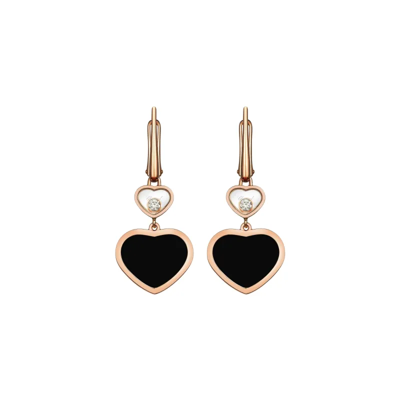 Chopard Happy Hearts 18ct Rose Gold Diamond Onyx Earrings sold by Jura Watches