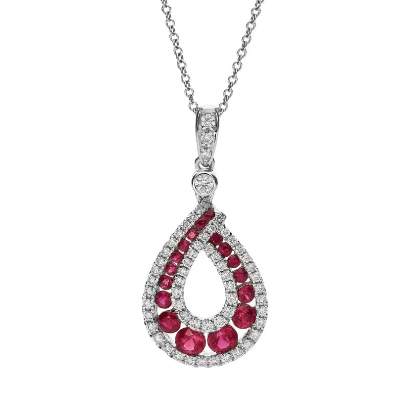 18ct White Gold Ruby and Diamond Open Teardrop Necklace sold by Jura Watches