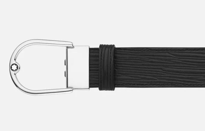 Montblanc Horseshoe Buckle 35mm Reversible Leather Belt Printed Black/Plain Black sold by Jura Watches product image thumbnail 2