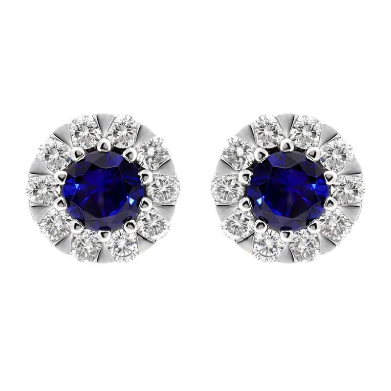 18ct White Gold Sapphire Diamond Cluster Stud Earrings sold by Jura Watches