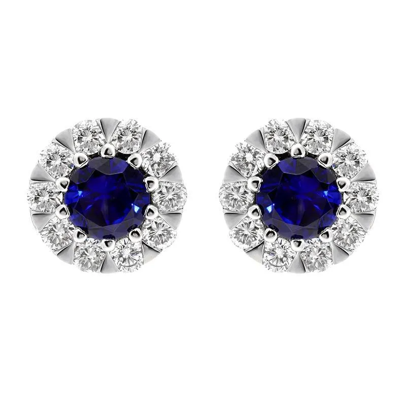 18ct White Gold Sapphire Diamond Cluster Stud Earrings sold by Jura Watches