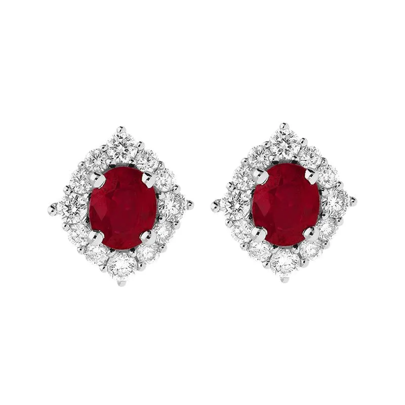 18ct White Gold 0.82ct Ruby Diamond Oval Stud Earrings sold by Jura Watches