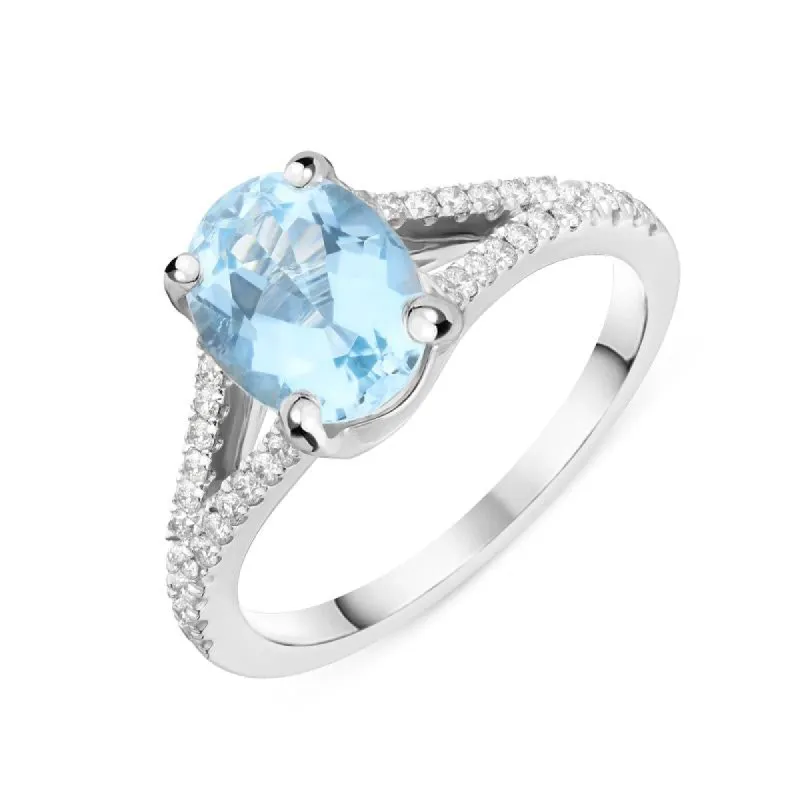 18ct White Gold 1.73ct Aquamarine and Diamond Oval Cut Ring sold by Jura Watches