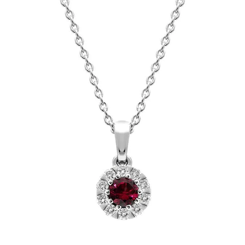 18ct White Gold Ruby Diamond Cluster Pendant sold by Jura Watches