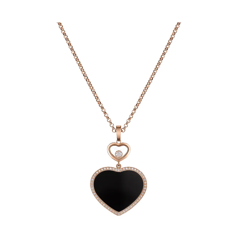 Chopard Happy Hearts 18ct Rose Gold Black Onyx 0.32ct Diamond Necklace sold by Jura Watches