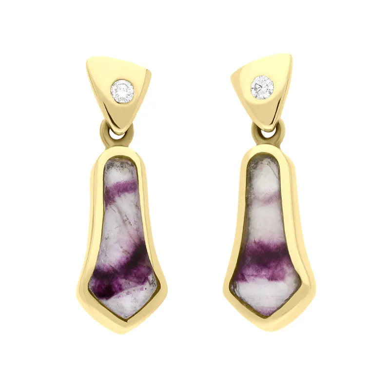 18ct Yellow Gold Blue John 0.06ct Diamond Tapered Drop Earrings D sold by Jura Watches