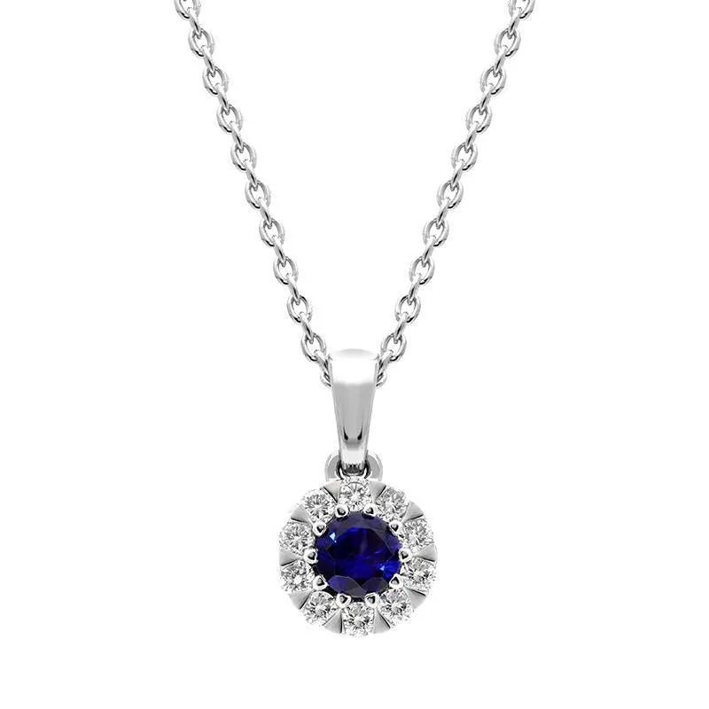 18ct White Gold Sapphire Diamond Cluster Pendant sold by Jura Watches