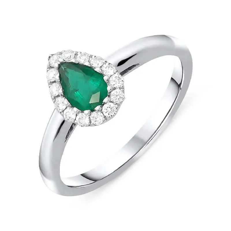 18ct White Gold 0.46ct Emerald Diamond Pear Cut Ring sold by Jura Watches