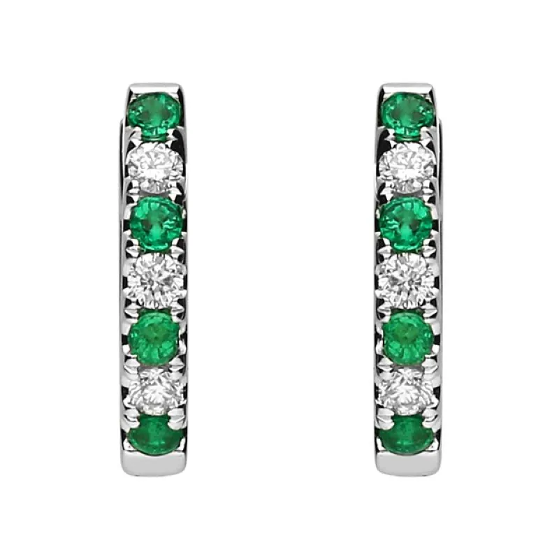 18ct White Gold Emerald and Diamond Huggie Hoop Earrings sold by Jura Watches
