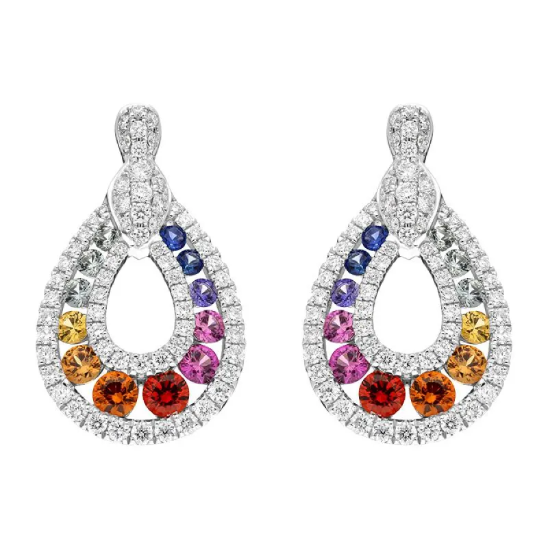 18ct White Gold 0.52ct Mixed Sapphire 0.81ct Diamond Open Pear Drop Earrings sold by Jura Watches