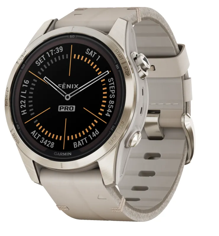 Garmin Fenix 7S Pro Sapphire Solar Soft Gold Leather D made by Jura Watches