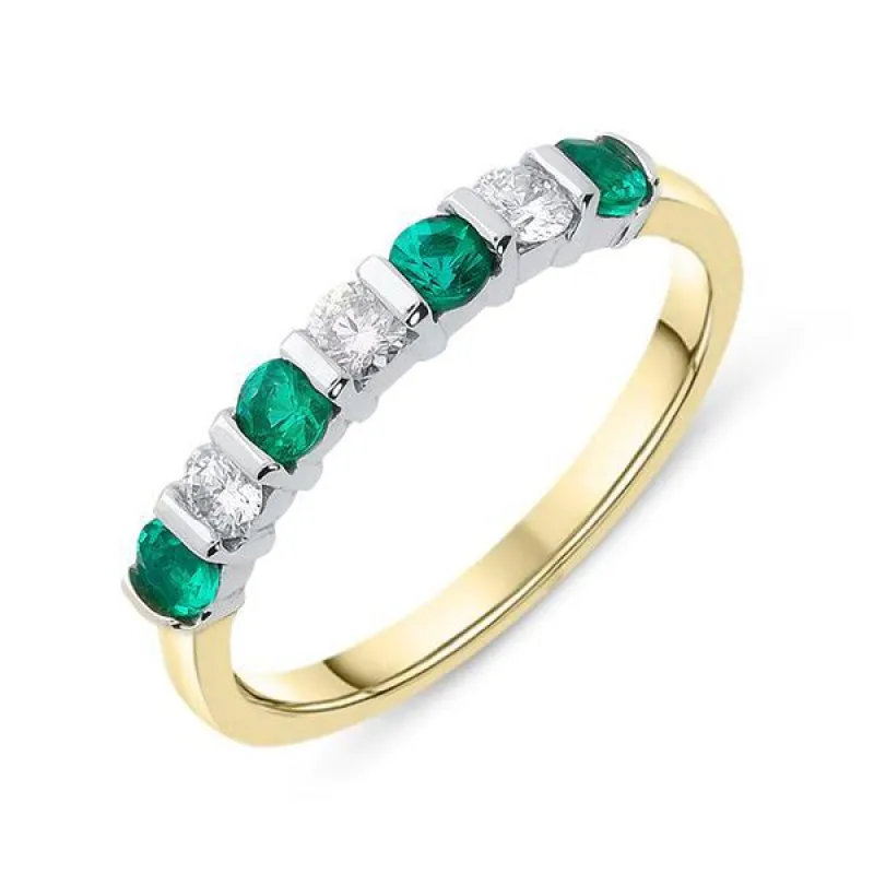 18ct Yellow Gold 0.33ct Emerald Diamond Bar Set Ring sold by Jura Watches