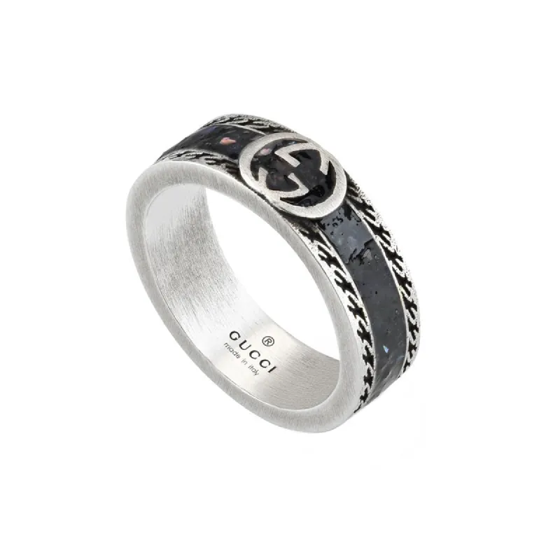 Gucci Interlocking Sterling Silver Black Enamel Band Ring D sold by Jura Watches