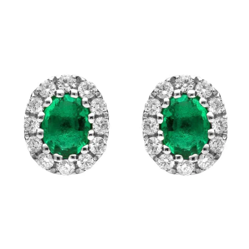 18ct White Gold Emerald and Diamond Oval Stud Earrings sold by Jura Watches