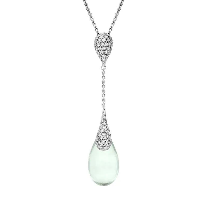 18ct White Gold Green Amethyst Diamond Pear Drop Necklace D sold by Jura Watches