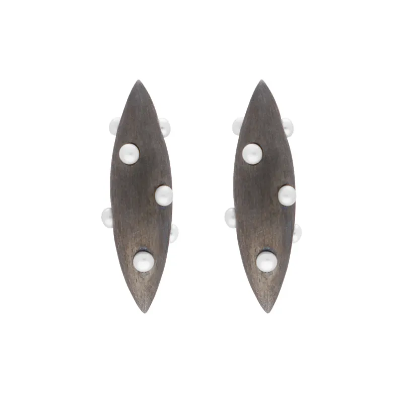 Sterling Silver Black Rhodium Freshwater Pearl Long Marquise Drop Earrings D sold by Jura Watches