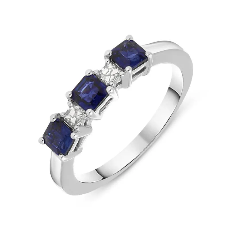 18ct White Gold Sapphire Diamond Princess Cut Half Eternity Ring sold by Jura Watches