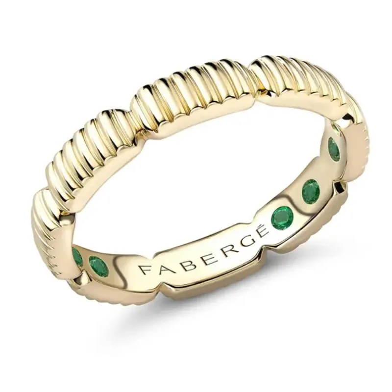 Faberge Colours of Love 18ct Yellow Gold Fluted Healing Ring with Hidden Emeralds sold by Jura Watches