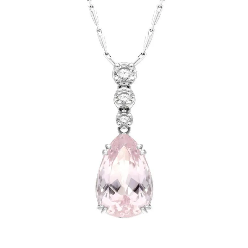 18ct White Gold 3.83ct Kunzite Diamond Pear Shaped Necklace sold by Jura Watches