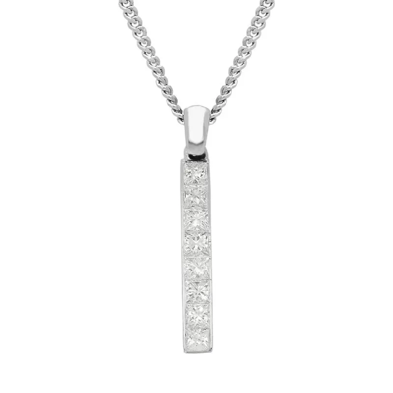 18ct White Gold 0.50ct Diamond Princess Cut Bar Necklace sold by Jura Watches