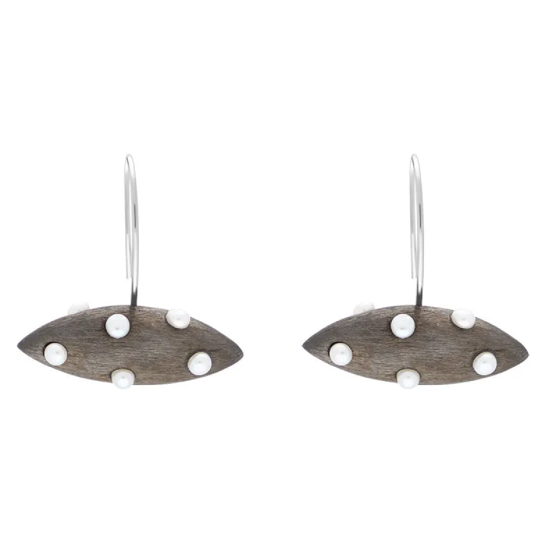 Sterling Silver Black Rhodium Freshwater Pearl Horizontal Marquise Drop Earrings D sold by Jura Watches