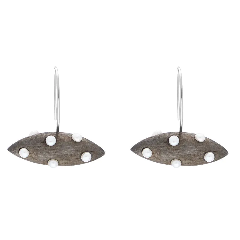 Sterling Silver Black Rhodium Freshwater Pearl Horizontal Marquise Drop Earrings D sold by Jura Watches