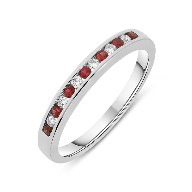 18ct White Gold Ruby and Diamond Half Eternity Ring sold by Jura Watches