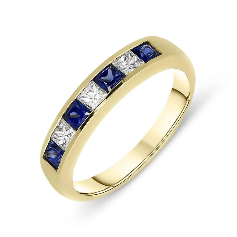 18ct Yellow Gold Sapphire Diamond Princess Cut Half Eternity Ring D sold by Jura Watches