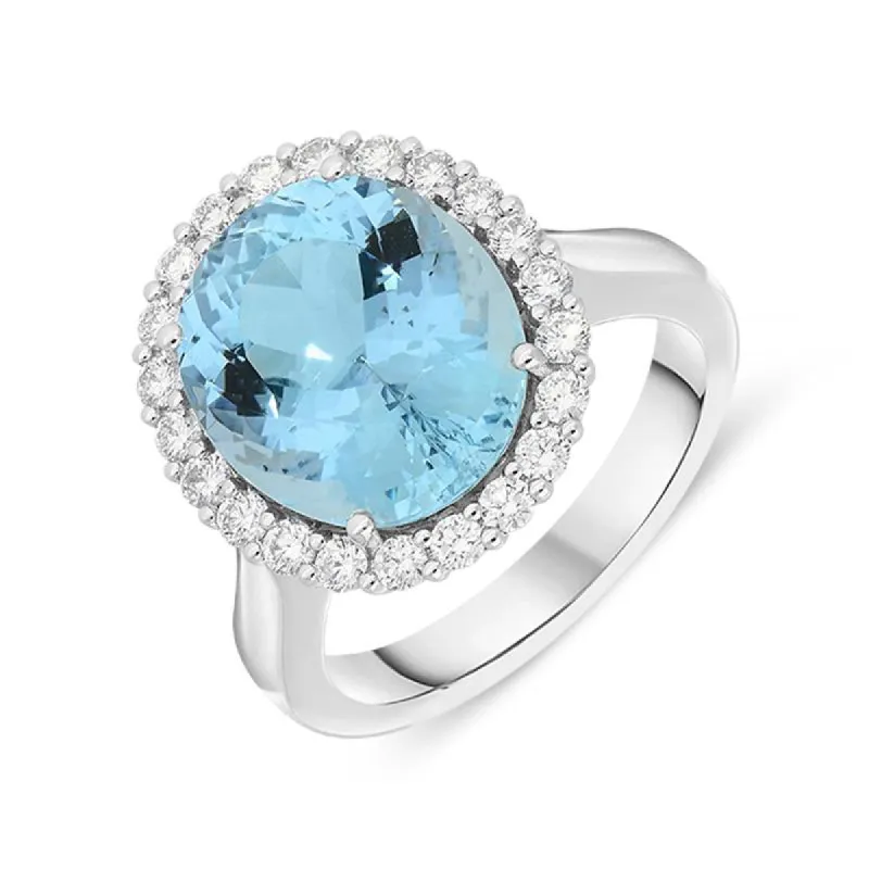 18ct White Gold 5.89ct Aquamarine Diamond Halo Ring sold by Jura Watches