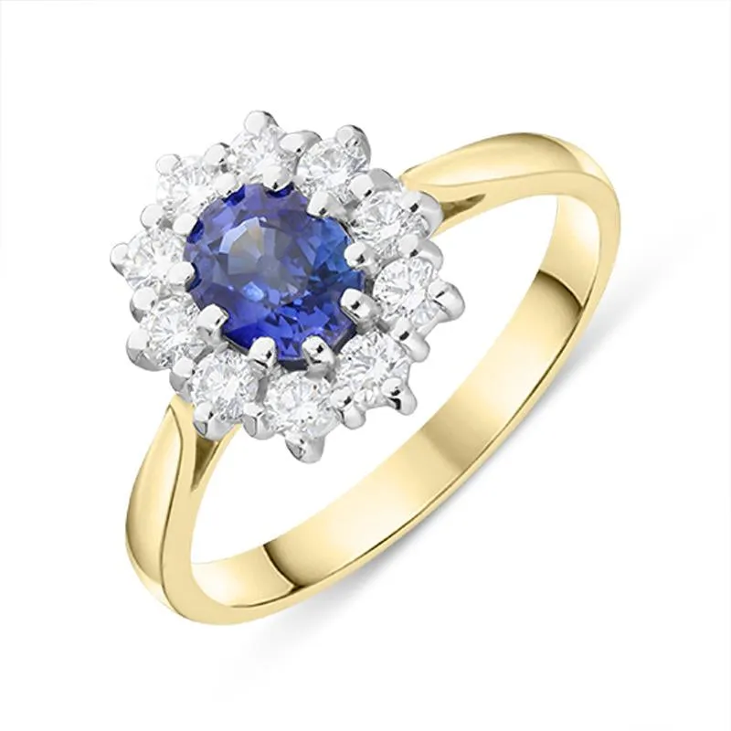 18ct Yellow Gold 0.90ct Sapphire Diamond Oval Cluster Ring sold by Jura Watches