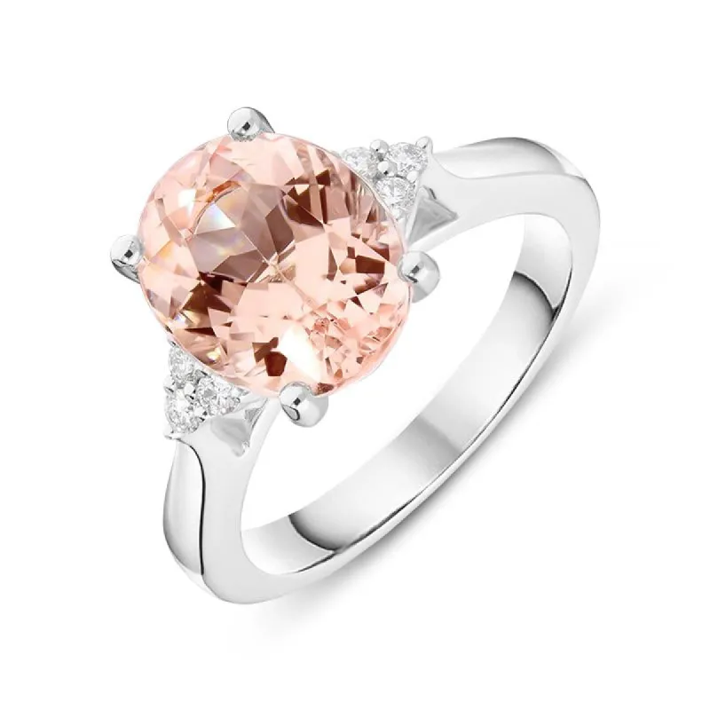 18ct White Gold 3.50ct Morganite 0.10ct Diamond Oval Cut Ring D sold by Jura Watches